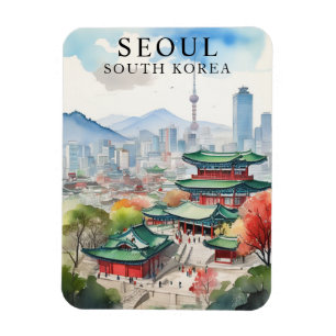 Íman Watercolor Seoul South Korea Viagem Art Magnet