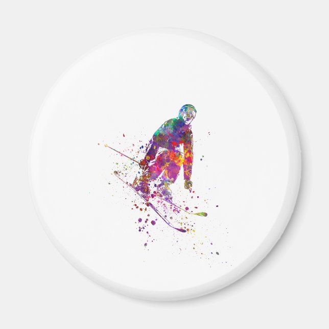 Íman watercolor skier (Frente)