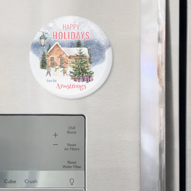 Íman Watercolor Snowman Cena de Inverno Keepsaet (In Situ (Fridge))