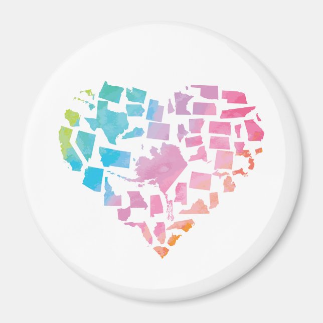 Íman Watercolor United States Heart (Frente)