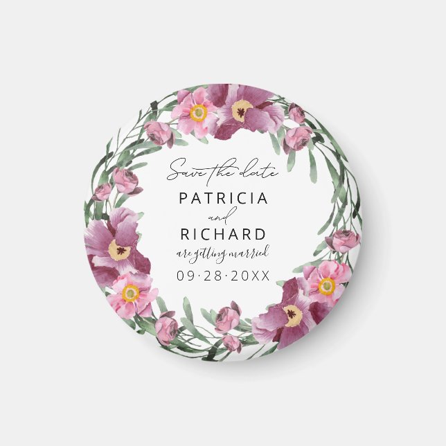 Íman Watercolor Wildflower Weding A Data (Frente)