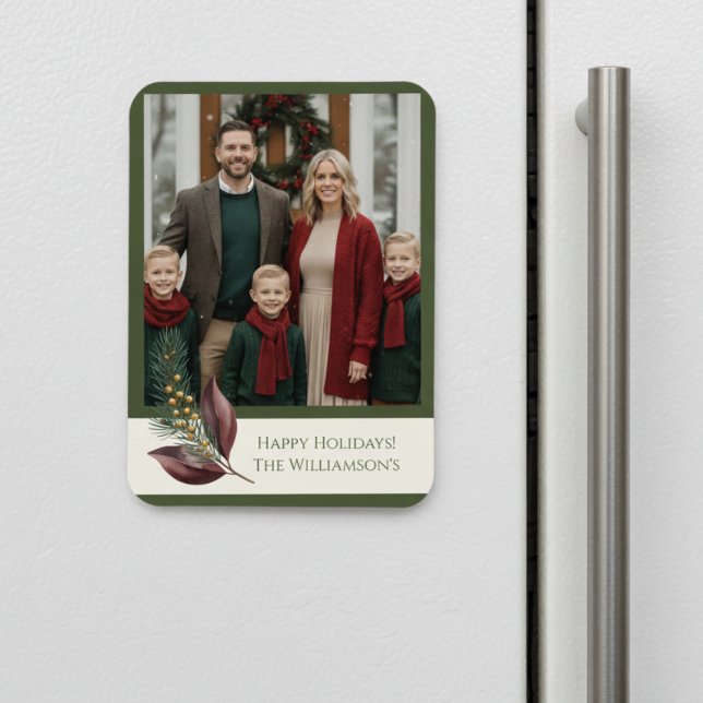 Íman Watercolor Winter Botanical Pattern (Holiday Christmas photo magnet)