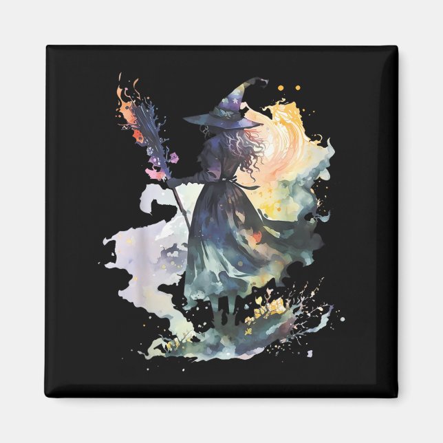 Íman Watercolor Witch Halloween Fall Autumn Art Paintin (Frente)