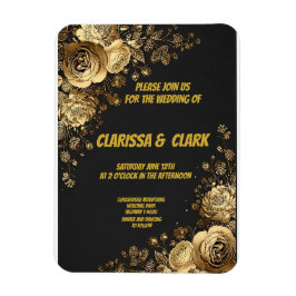 Íman Wedding card decorated with golden flowers on a bl