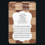 Íman Wedding Cucumber Sandwich Recipe Magnet<br><div class="desc">Give your guests something to talk about with this "Southern-style" cucumber sandwich guide. Featuring a blend of cream cheese,  mayo,  cucumbers,  and more,  this recipe is a refined choice for chic baby showers and rustic wedding receptions.</div>
