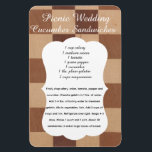 Íman Wedding Cucumber Sandwich Recipe Magnet<br><div class="desc">Give your guests something to talk about with this "Southern-style" cucumber sandwich guide. Featuring a blend of cream cheese,  mayo,  cucumbers,  and more,  this recipe is a refined choice for chic baby showers and rustic wedding receptions.</div>