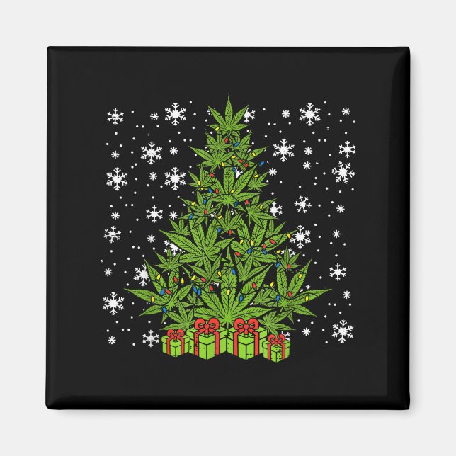 Íman Weed Christmas Tree Funny Xmas T Men Women  (Frente)