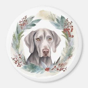 Íman Weimaraner Christmas Wreath Festivo Pup
