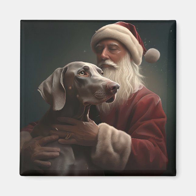 Íman Weimaraner com Papai Noel Natal Festivo (Frente)