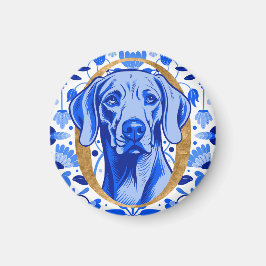 Íman Weimaraner espiando através da letra "O" em Ouro