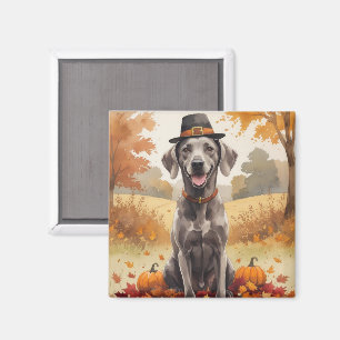 Íman Weimaraner No Outono Deixa Arte De Ação De Graças