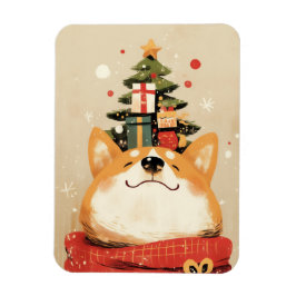 Íman Welsh Corgi brincalhão com decorações de Natal