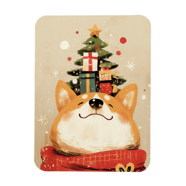 Íman Welsh Corgi brincalhão com decorações de Natal (Vertical)