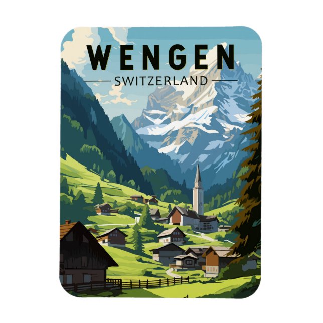 Íman Wengen Suiça Art Vintage (Vertical)