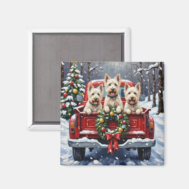 Íman West Highland White Terrier Christmas Red Truck (Front/Back)