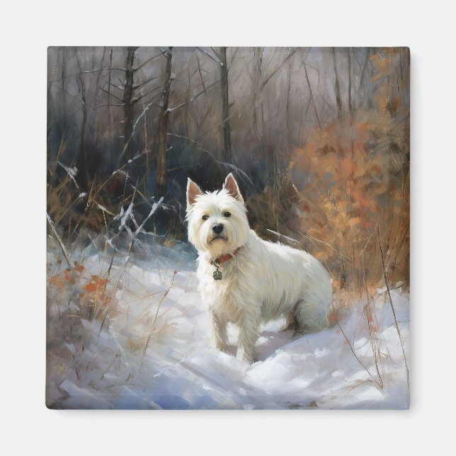 Íman West Highland White Terrier Deixe-o nevar no Natal (Frente)