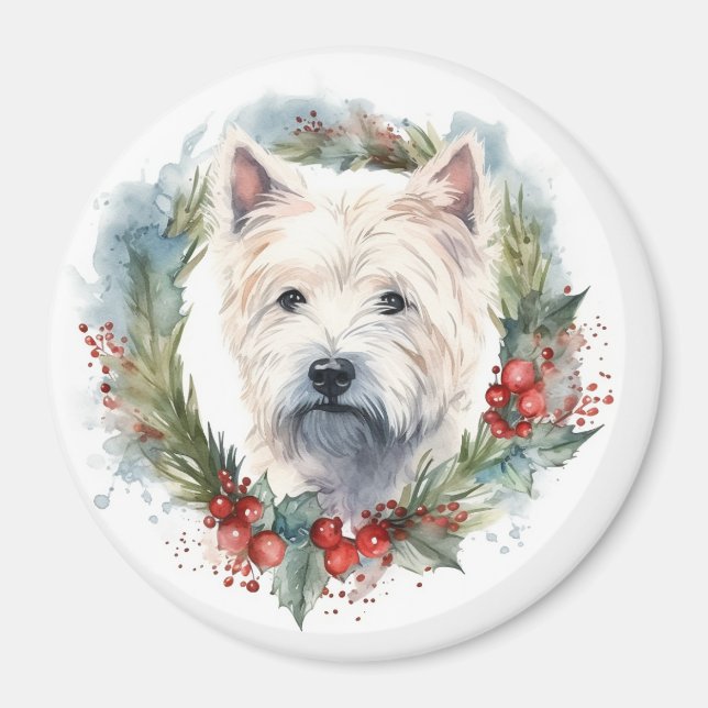 Íman West Highland White Terrier Wreath de Natal (Frente)