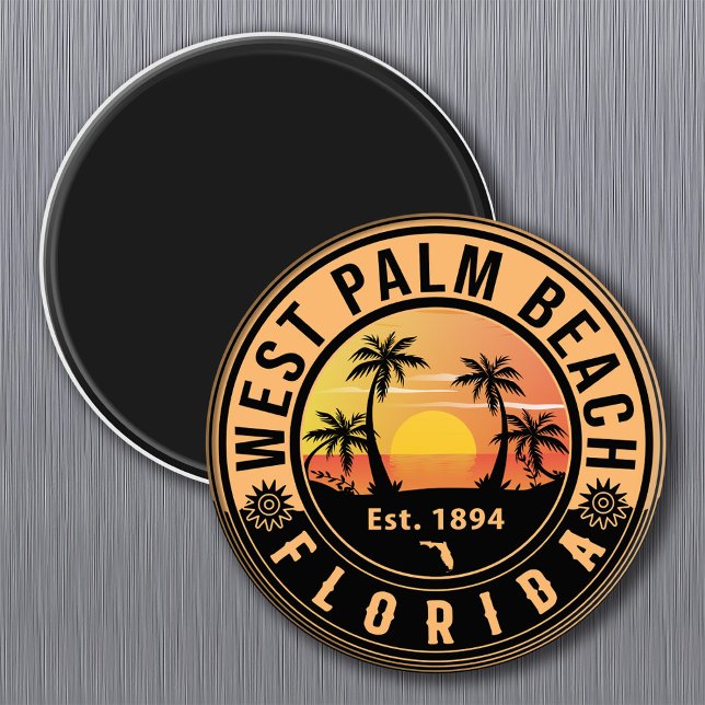 Íman West Palm Beach Retro Sunset Souvenirs (Criador carregado)