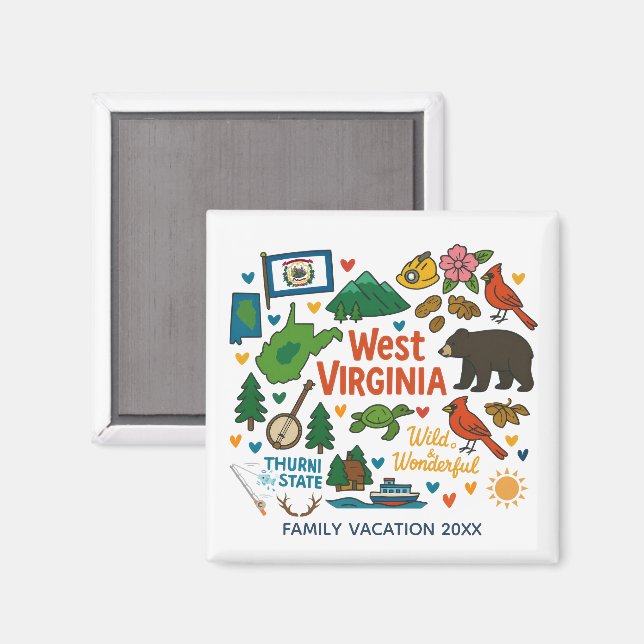 Íman West Virginia Family Trip Keepsake Personalized (Front/Back)
