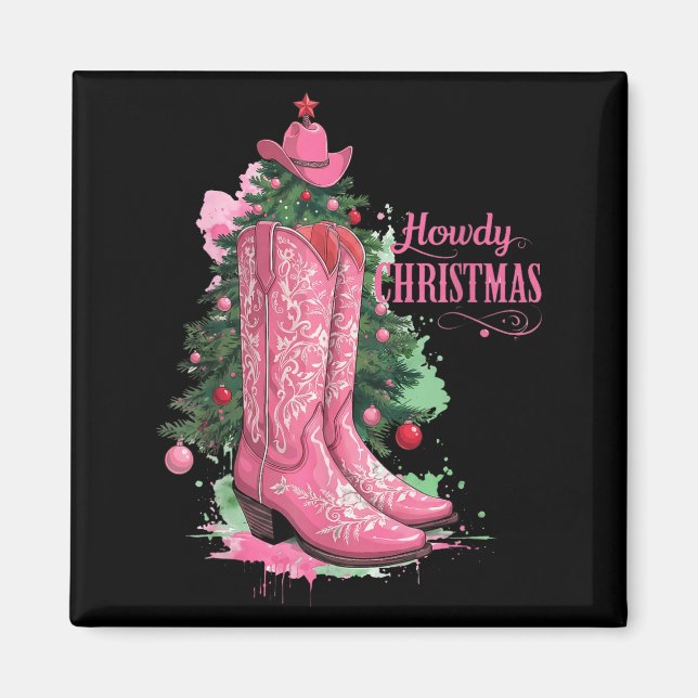 Íman Western , Howdy Christmas And Tree, Nk Cowboy Boot (Frente)
