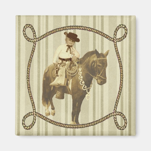 Íman Western Vintage Little Cowboy Em Cavalo (Frente)