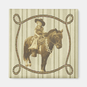Íman Western Vintage Little Cowgirl Em Cavalo
