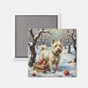Íman Westie Antigo no Pomar Nevado de Natal