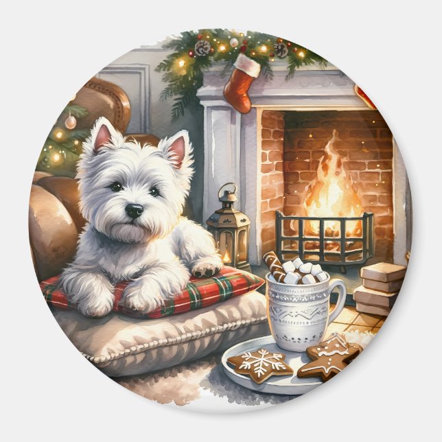 Íman Westie Christmas Scene Magnet (Frente)