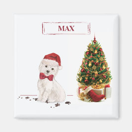 Íman Westie Natal Divertido com Árvore