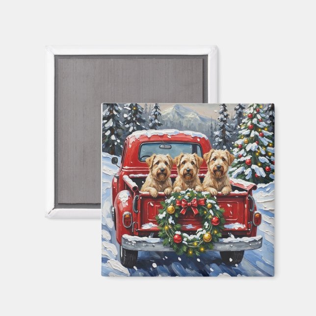 Íman Wheaten Terrier Christmas Red Truck Holiday Gift (Front/Back)