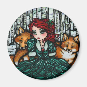 Íman Whimsic Winter Foxes Forest Art por Hannah Lynn