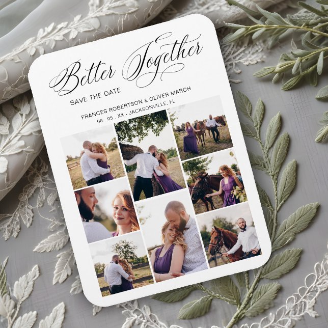 Íman Whimsical Better Together Quote 8 Photos Wedding (Whimsical Better Together Quote 8 Photos Wedding Engaged Couple Session Save the Date Magnet.)