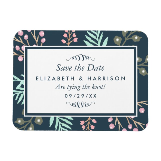 Íman Whimsical Botanical Berry Wedding Save the Date (Horizontal)