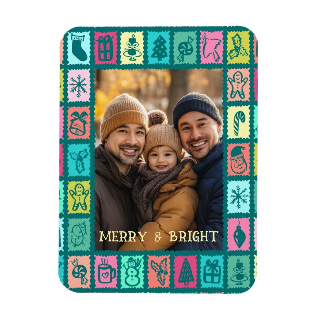 Íman Whimsical Christmas Grid Cute Custom Photo  (Vertical)