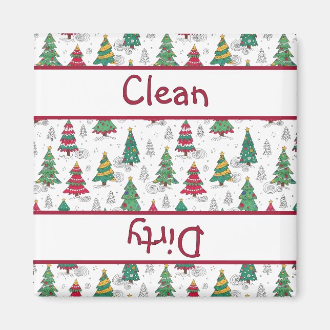 Íman Whimsical Christmas Trees Dishwasher Clean/Dirty (Frente)