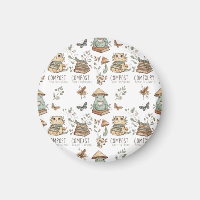 Íman Whimsical "Compost Your Expectations" Frog & Cat P (Frente)