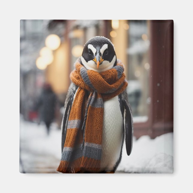 Íman Whimsical Cozy Penguin Snowy Winter (Frente)