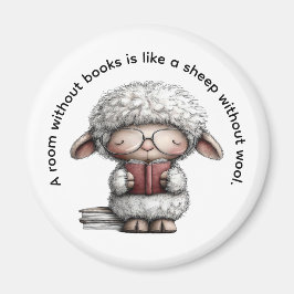 Íman Whimsical Cute Sheep Reading a Book
