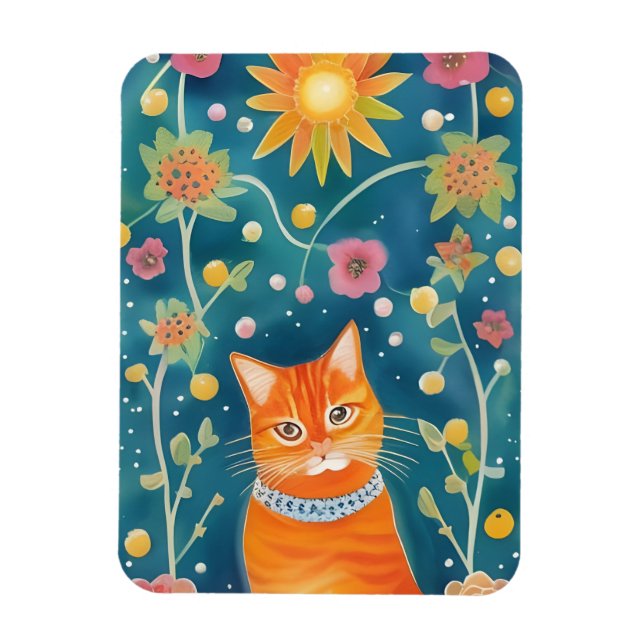 Íman Whimsical Folk Art Tabby Cat (Vertical)