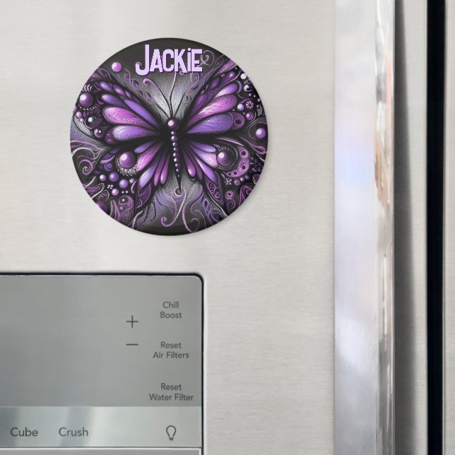 Íman Whimsical Gothic Butterfly Purple Personalized (In Situ (Fridge))