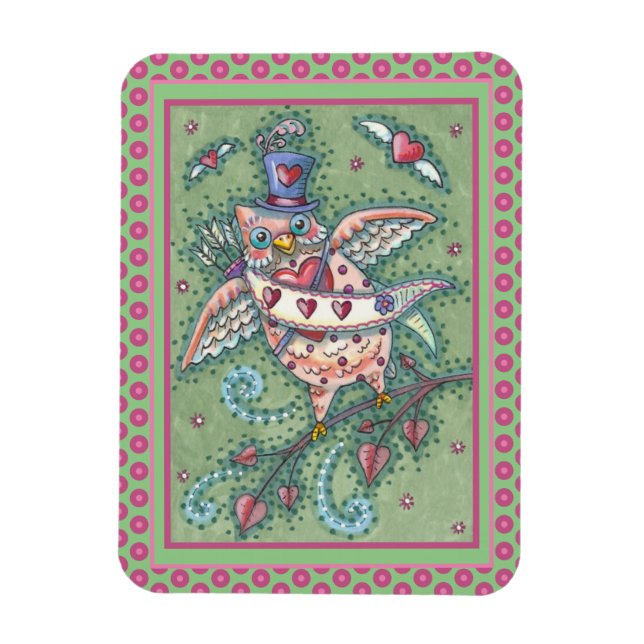 ÍMAN  WHIMSICAL HOOOTS N' COARDAS CUPID OWL NAMORADOS (Vertical)