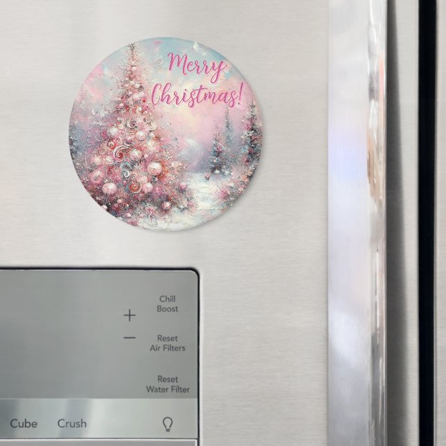 Íman Whimsical Pink Christmas Tree Personalized (In Situ (Fridge))