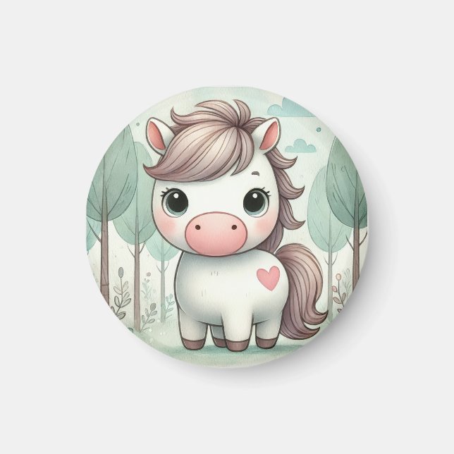 Íman Whimsical Pony in a Pastel Forest Magnet (Frente)