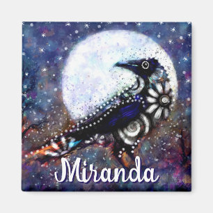 Íman Whimsical Raven Moon Floral Abstrato Personalizado