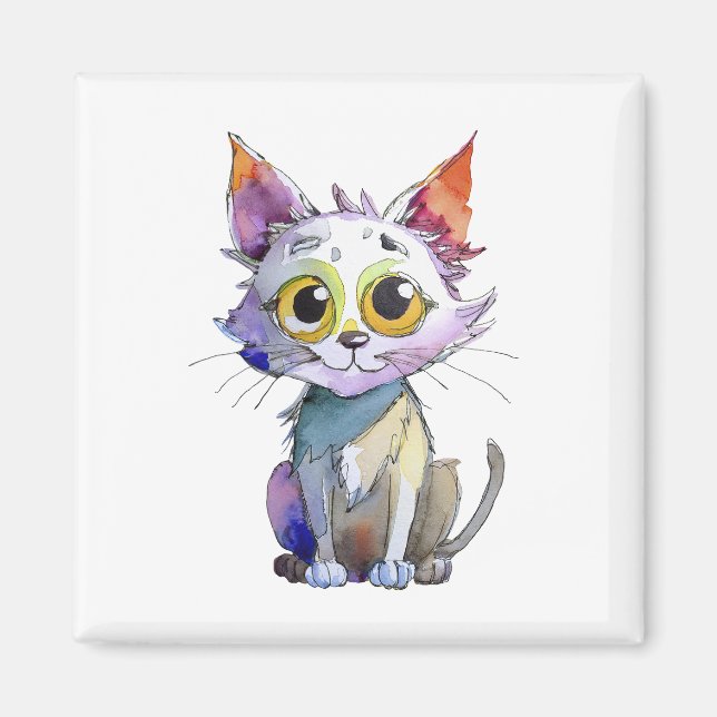 Íman Whimsical Watercolor Cat (Frente)