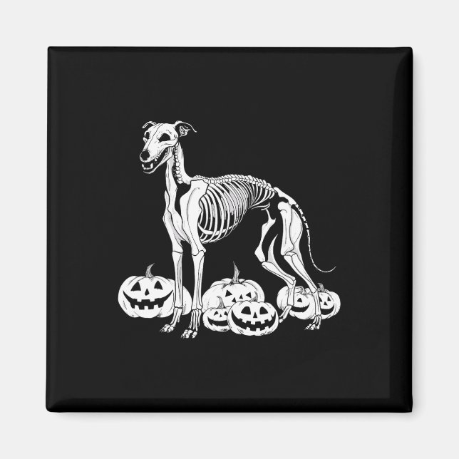 Íman Whippet Skeleton Aniversário Cachorro de Halloween (Frente)