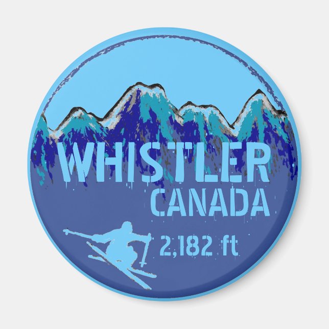 Íman Whistler Canada Blue ski art magnet (Frente)