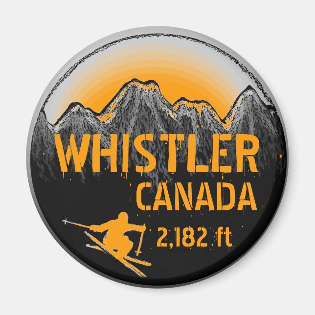 Íman Whistler Canada orange ski art imã (Frente)