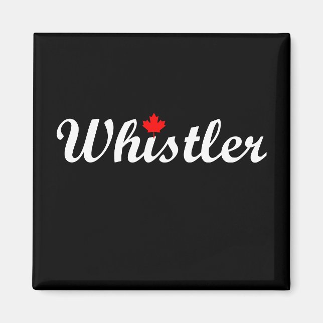 Íman Whistler Canada Script Text Maple Folha Escuro (Frente)