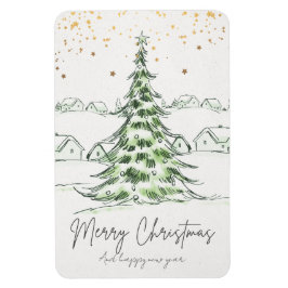 Íman White and Green Hand drawn Cute Merry Christmas an